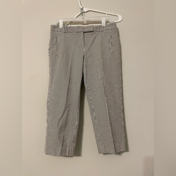Women’s Loft Seersucker‎ Cropped Ankle Pants Blue & White Size 8 Petite - Picture 1 of 10